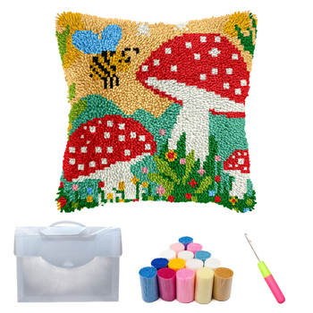 DIY párnahuzat hímzőkészlet – gomba motívum, akril szál, testreszabás támogatott, skandináv stílus, 43-as sorozat