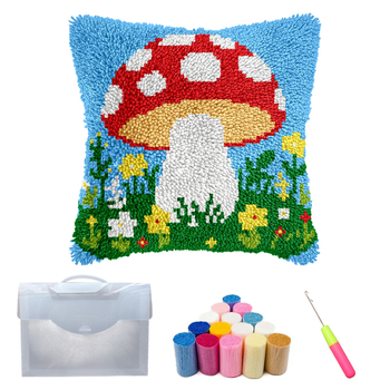 DIY párnahuzat hímzőkészlet – gomba motívum, akril szál, testreszabás támogatott, skandináv stílus, 43-as sorozat