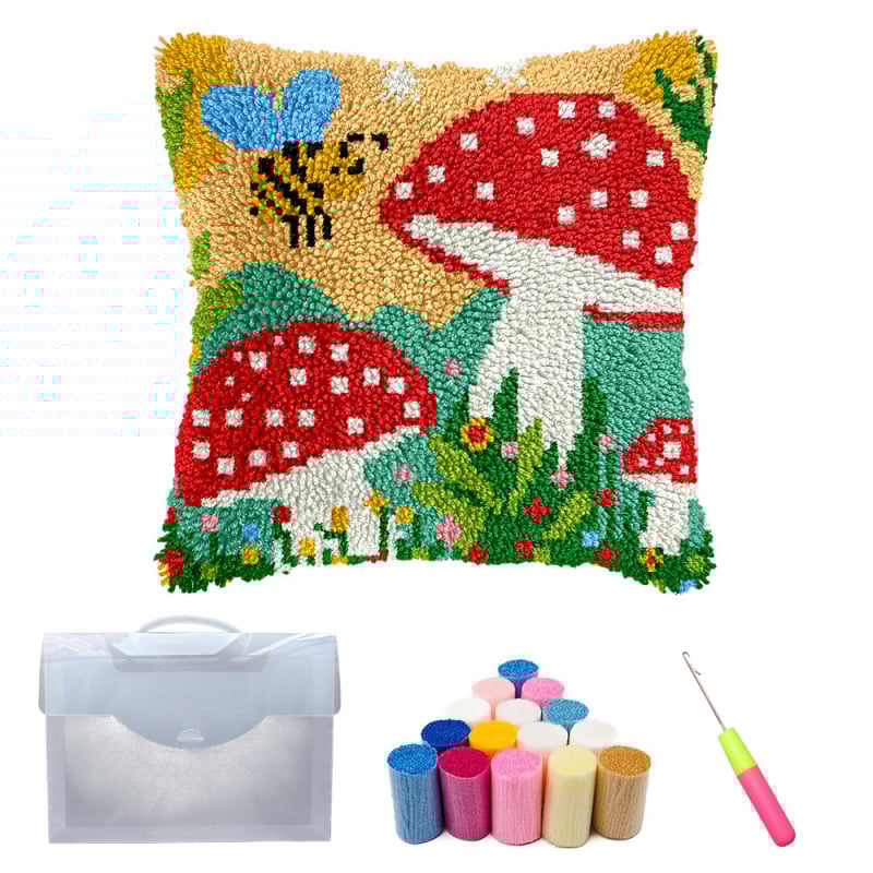 DIY комплект за калъф за възглавница с бродерия – мотив гъба, акрилно влакно, с възможност за персонализация, скандинавски стил, серия 43