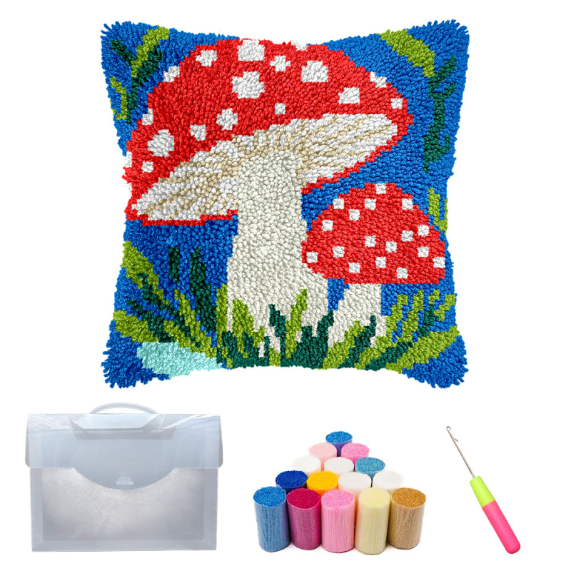 DIY párnahuzat hímzőkészlet – gomba motívum, akril szál, testreszabás támogatott, skandináv stílus, 43-as sorozat