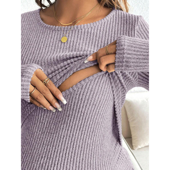 Τοπ θηλασμού για εγκύους – στρογγυλός λαιμός, ριμπ ύφανση, μακριά μανίκια, νάιλον 100%, άνοιξη