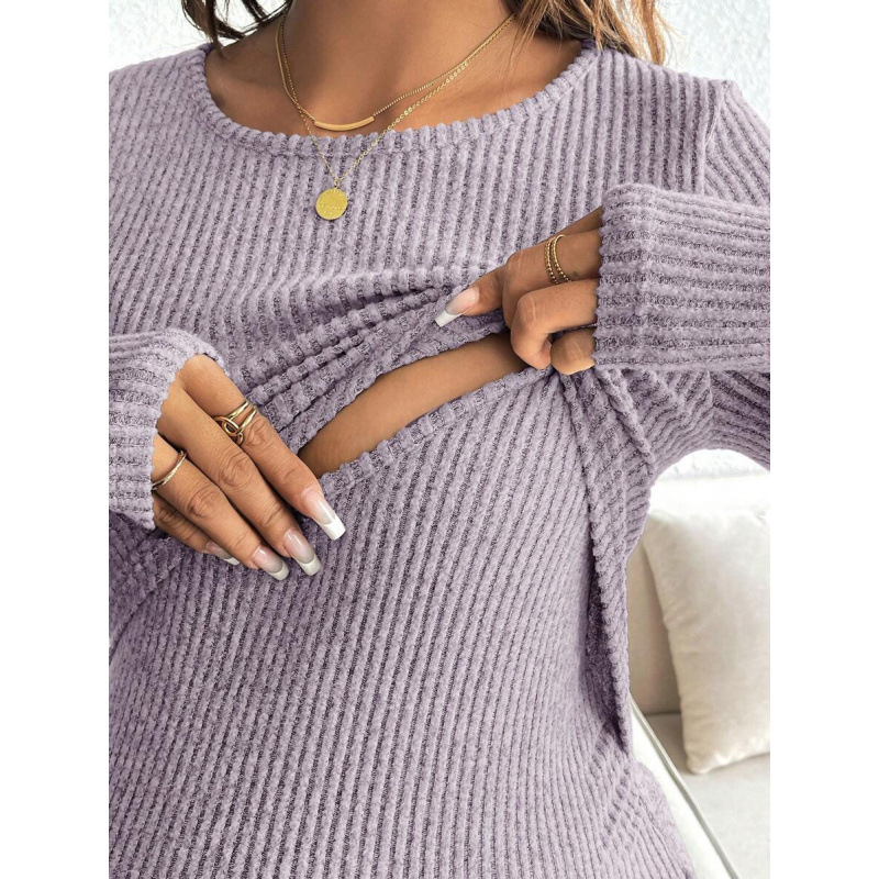 Grūtnieču krūtsēšanai topa – apaļa kakla, ribots audums, garās piedurknes, neilons 100%