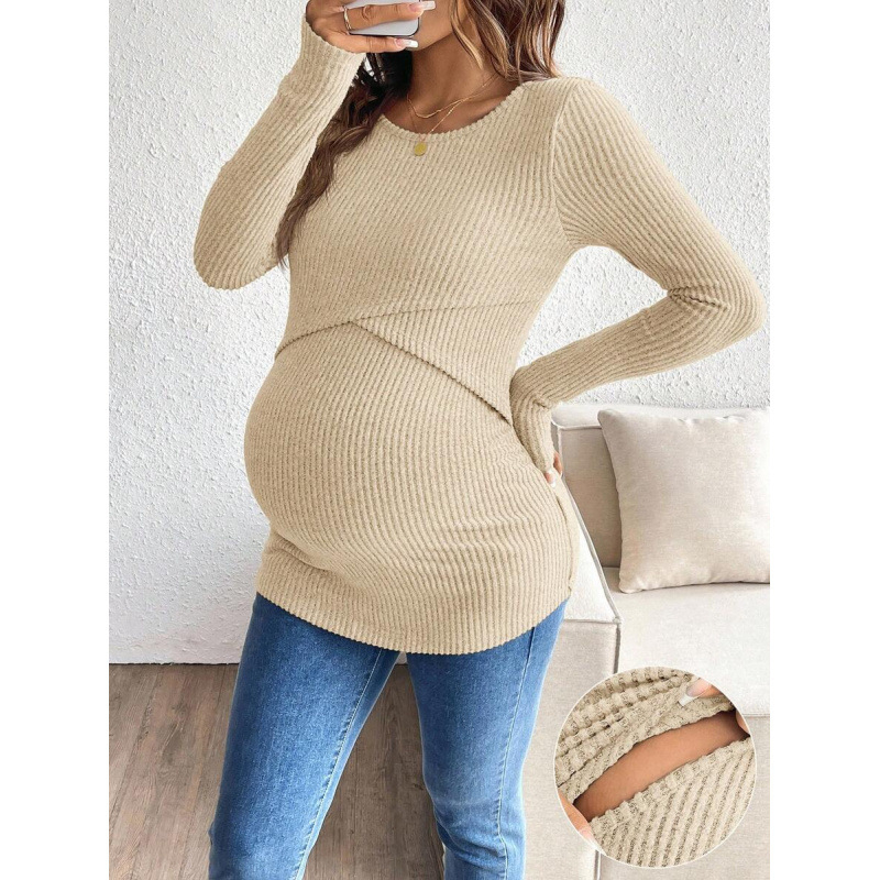 Grūtnieču krūtsēšanai topa – apaļa kakla, ribots audums, garās piedurknes, neilons 100%