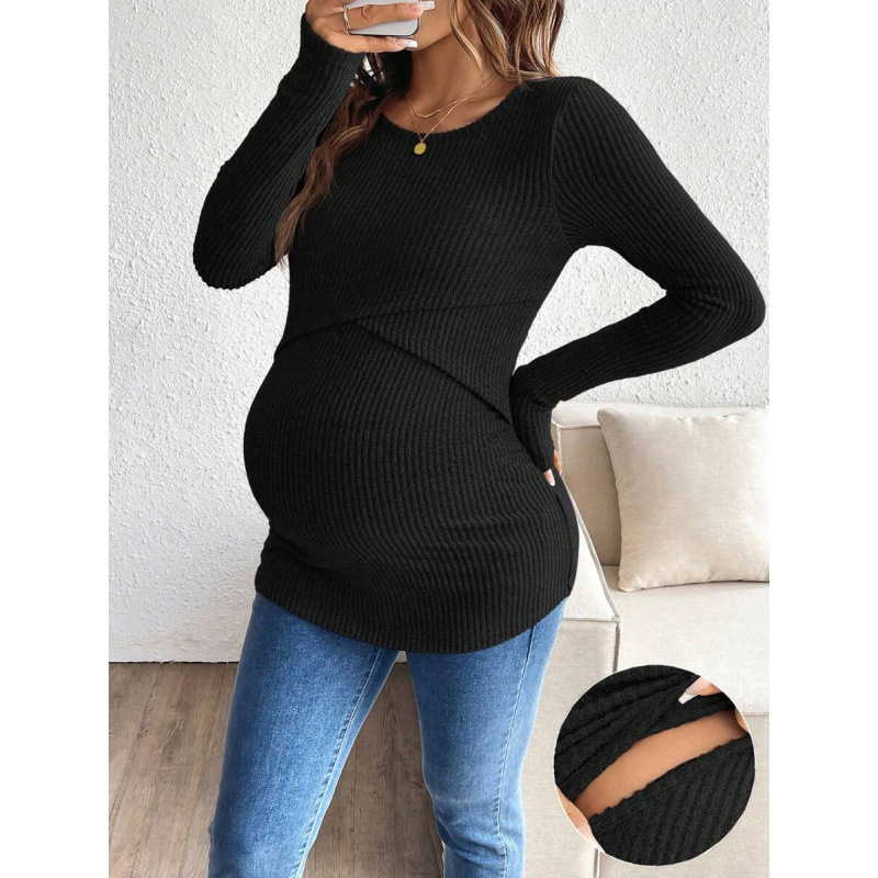 Grūtnieču krūtsēšanai topa – apaļa kakla, ribots audums, garās piedurknes, neilons 100%