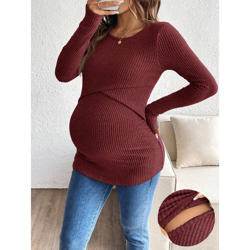 Grūtnieču krūtsēšanai topa – apaļa kakla, ribots audums, garās piedurknes, neilons 100%