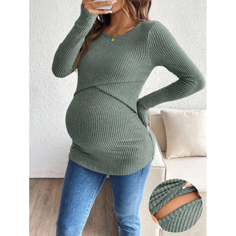 Grūtnieču krūtsēšanai topa – apaļa kakla, ribots audums, garās piedurknes, neilons 100%