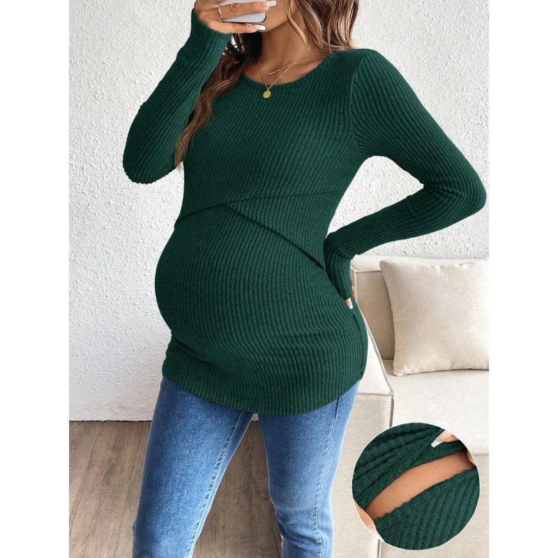 Grūtnieču krūtsēšanai topa – apaļa kakla, ribots audums, garās piedurknes, neilons 100%