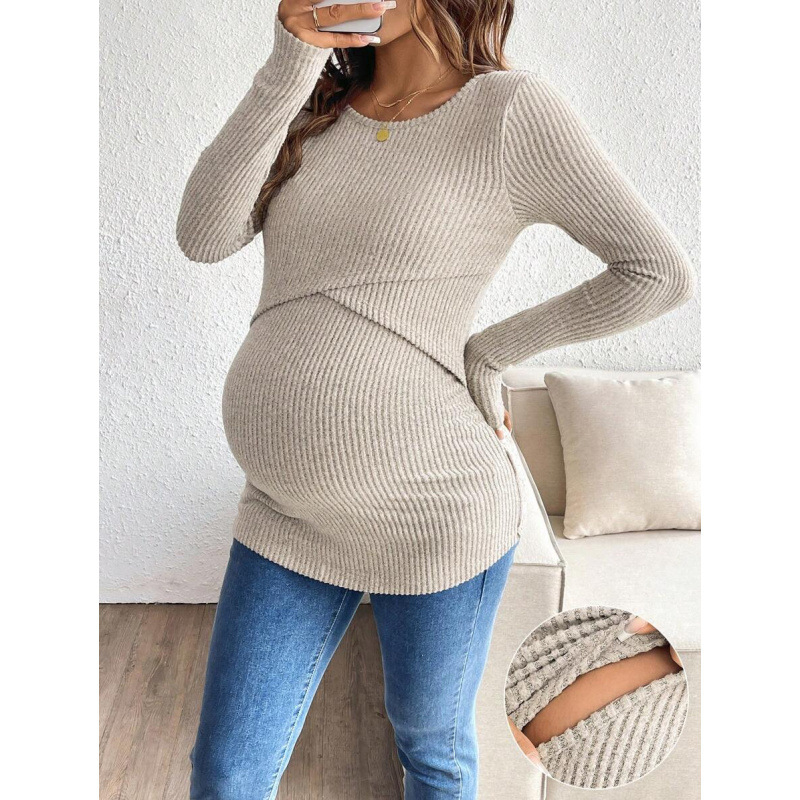 Grūtnieču krūtsēšanai topa – apaļa kakla, ribots audums, garās piedurknes, neilons 100%