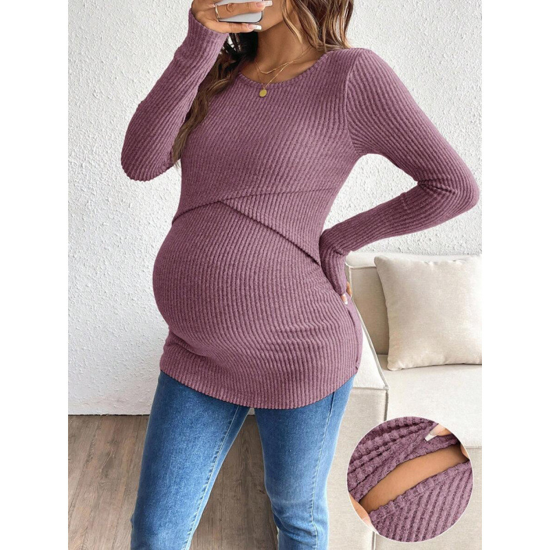 Grūtnieču krūtsēšanai topa – apaļa kakla, ribots audums, garās piedurknes, neilons 100%