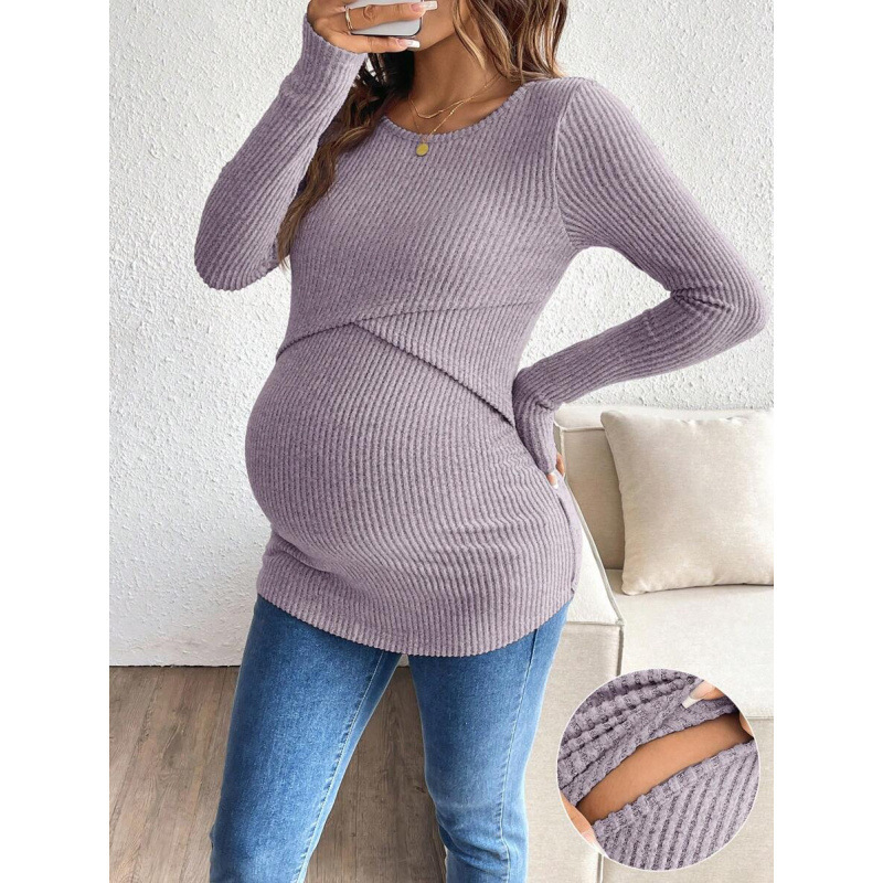 Grūtnieču krūtsēšanai topa – apaļa kakla, ribots audums, garās piedurknes, neilons 100%