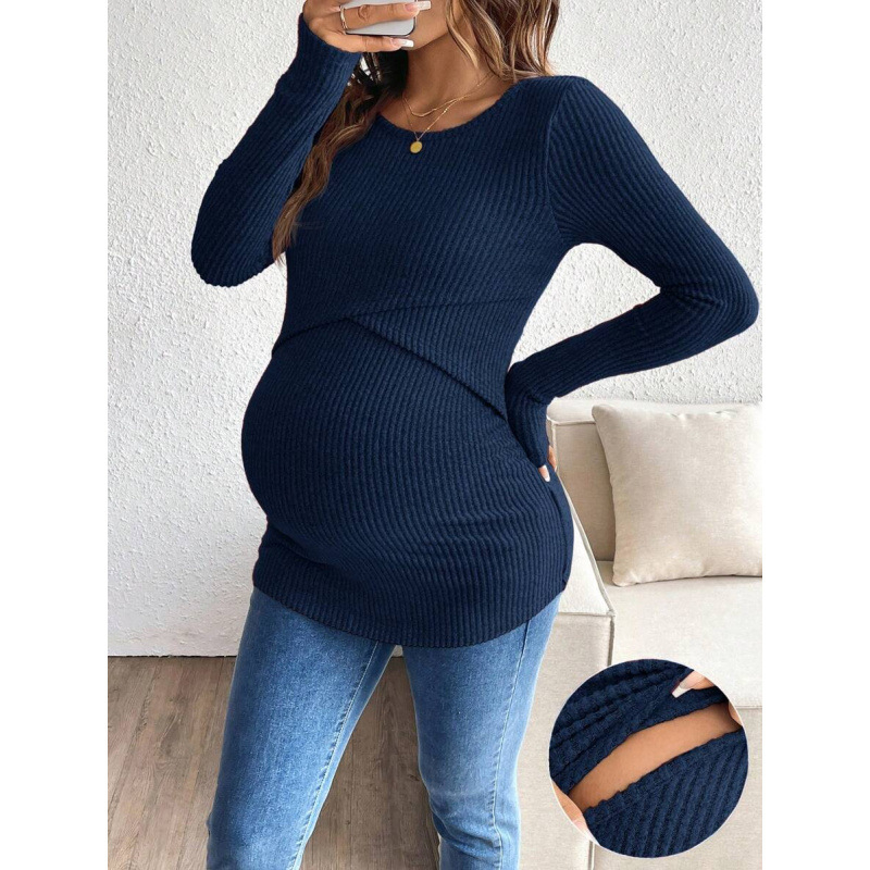 Grūtnieču krūtsēšanai topa – apaļa kakla, ribots audums, garās piedurknes, neilons 100%