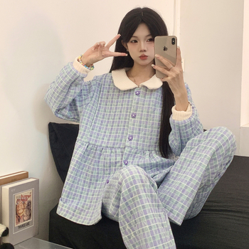 Grūtnieču nakts apģērbs barošanai, bieza gaisa kokvilnas audums, garas piedurknes tops un garas bikses, pēc dzemdībām barošanai, ziemai, pavasarim un rudenim