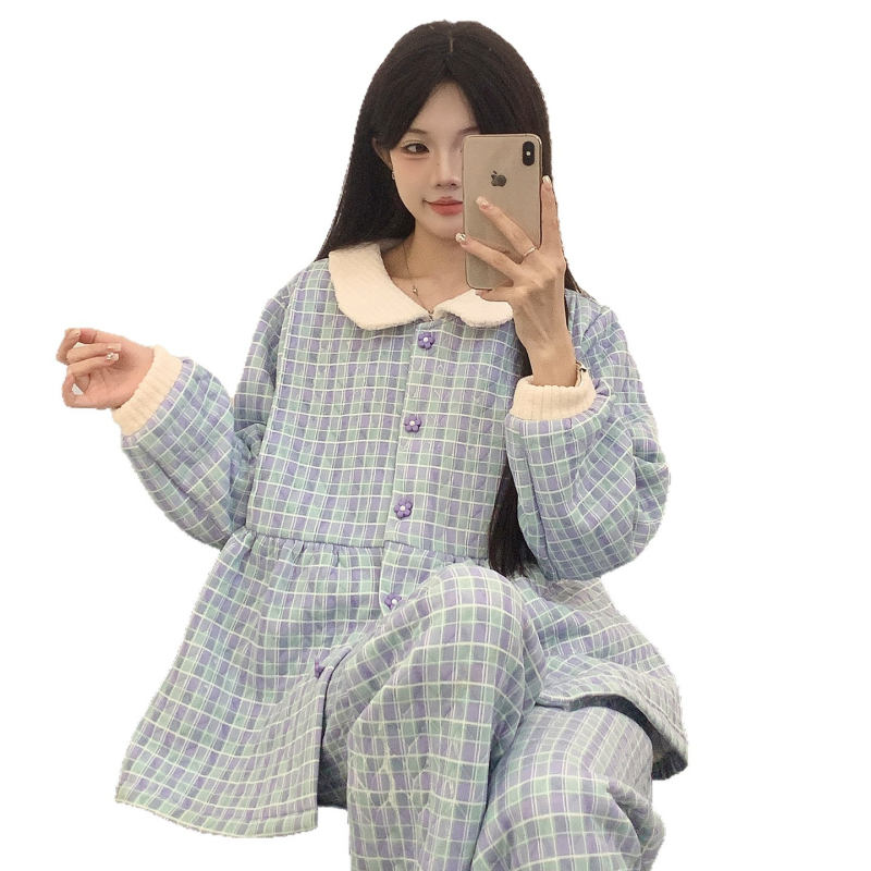 Grūtnieču nakts apģērbs barošanai, bieza gaisa kokvilnas audums, garas piedurknes tops un garas bikses, pēc dzemdībām barošanai, ziemai, pavasarim un rudenim