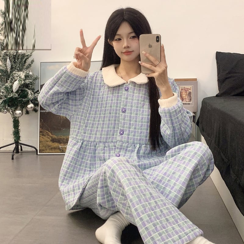 Grūtnieču nakts apģērbs barošanai, bieza gaisa kokvilnas audums, garas piedurknes tops un garas bikses, pēc dzemdībām barošanai, ziemai, pavasarim un rudenim