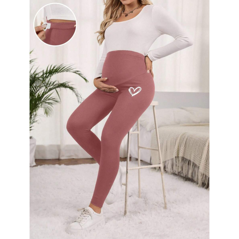 Παντελόνια εγκυμοσύνης με ψηλή μέση και εκτύπωση καρδιάς, 100% νάιλον, καθημερινά