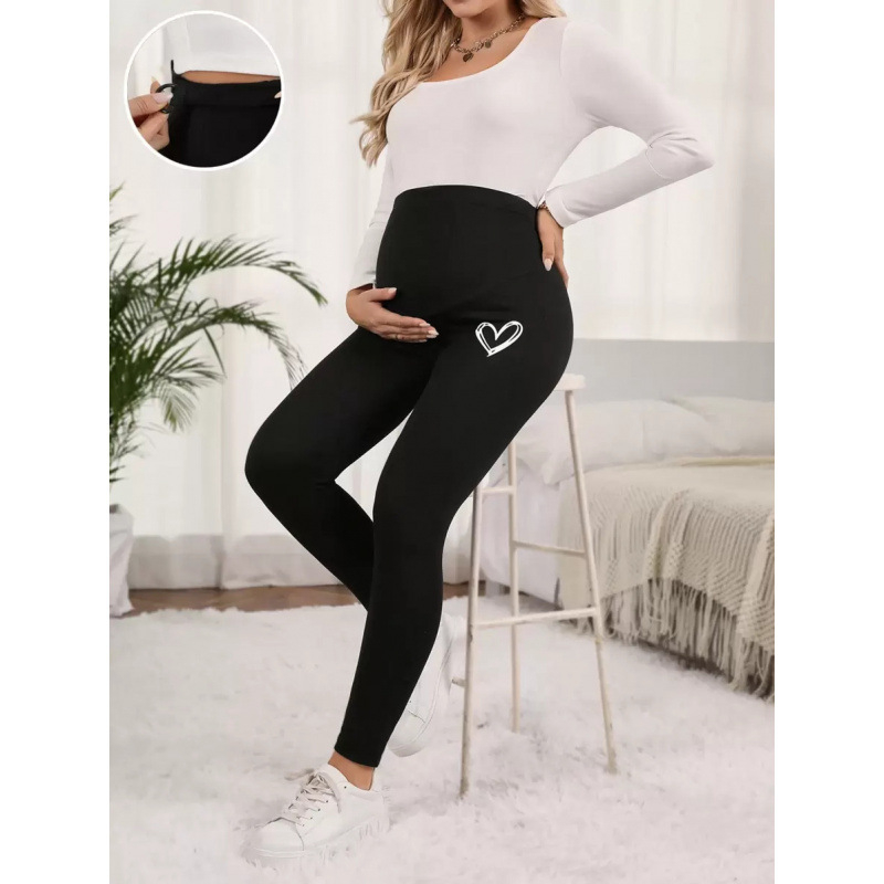 Παντελόνια εγκυμοσύνης με ψηλή μέση και εκτύπωση καρδιάς, 100% νάιλον, καθημερινά