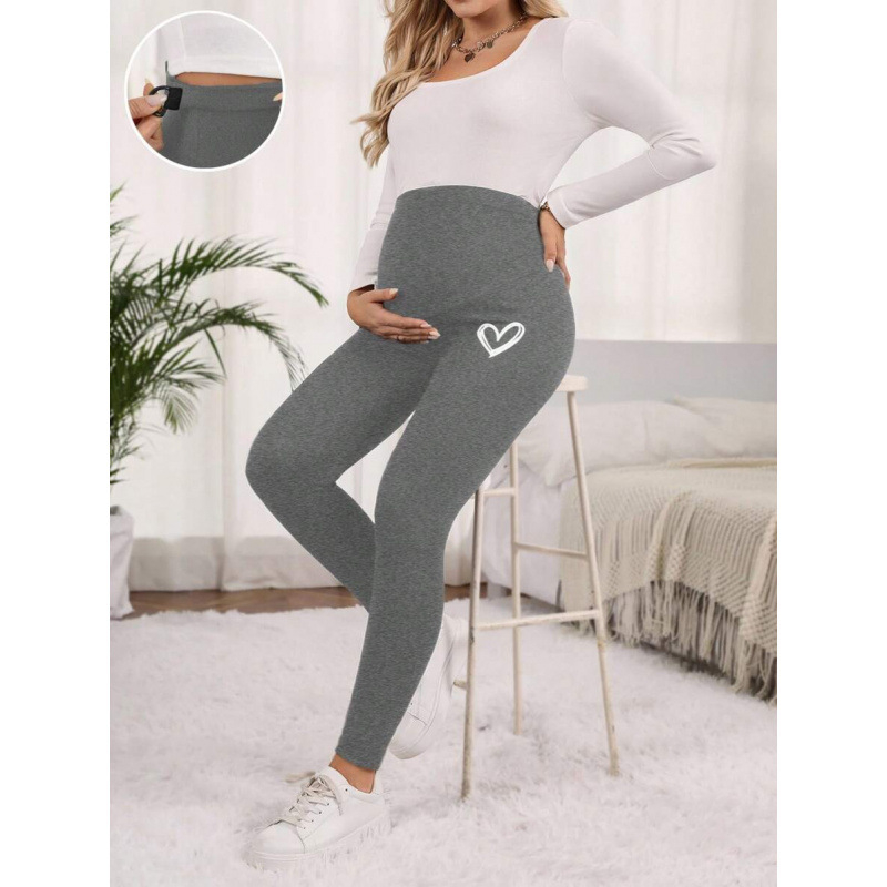 Παντελόνια εγκυμοσύνης με ψηλή μέση και εκτύπωση καρδιάς, 100% νάιλον, καθημερινά