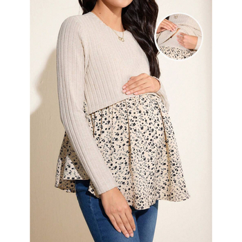 Μπλούζα θηλάσμου με μακρύ μανίκι, patchwork, 100% νάιλον, άνοιξη