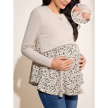 Μπλούζα θηλάσμου με μακρύ μανίκι, patchwork, 100% νάιλον, άνοιξη