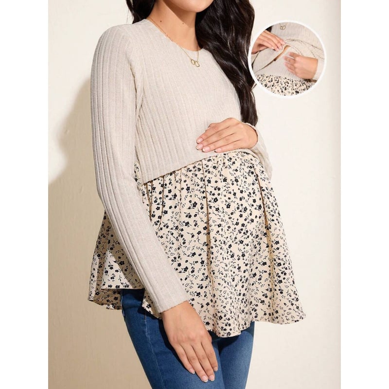 Μπλούζα θηλάσμου με μακρύ μανίκι, patchwork, 100% νάιλον, άνοιξη