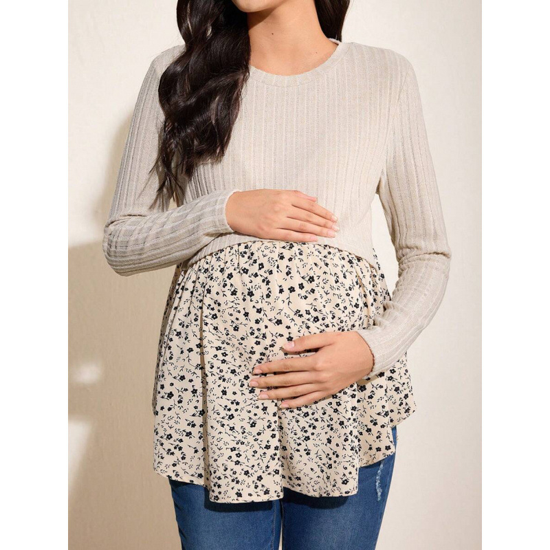 Μπλούζα θηλάσμου με μακρύ μανίκι, patchwork, 100% νάιλον, άνοιξη