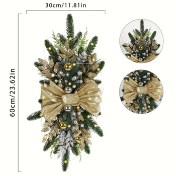 Χριστουγεννιάτικος στεφάνι για σκαλιά με κορδέλα, πλαστικό, μάρκα Weijia, στυλ Ευρώπης-Αμερικής