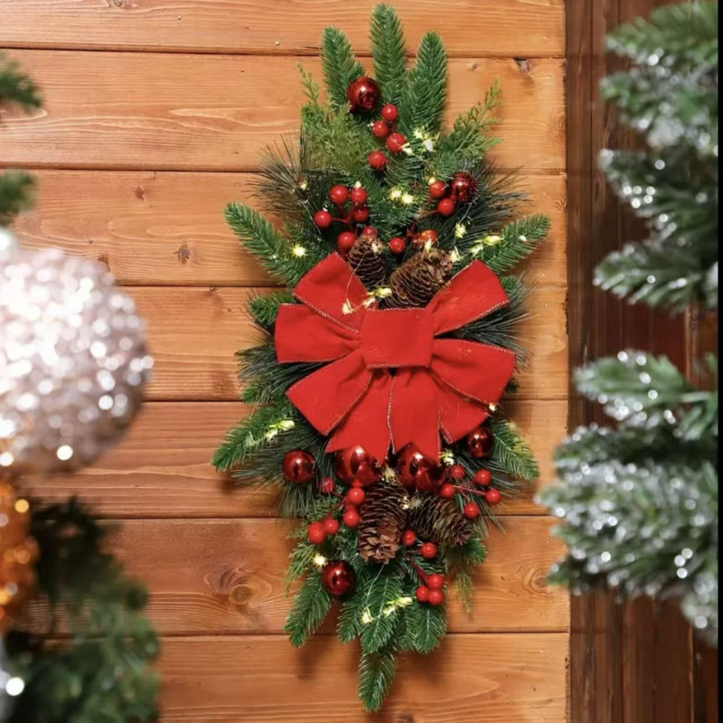 Kalėdinis laiptų vainikas su kaspinu, plastikinis, Weijia prekės ženklas, Europos ir Amerikos stilius