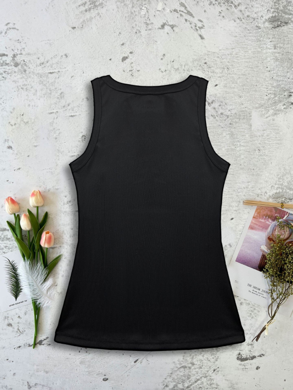 Γυναικείο αμάνικο τοπ με εκτύπωση Πύργος του Άιφελ και γράμματα — Μαύρο γεωμετρικό μοτίβο με ροζ καρδιές; Κύριο ύφασμα: 95% πολυεστέρας, 5% ελαστάνη; Κάλυμμα: βαμβάκι; Επένδυση: βαμβάκι; Μαλακό ατσάλινο δαχτυλίδι