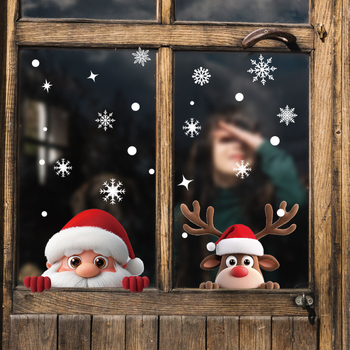 Χριστουγεννιάτικο αυτοκόλλητο παραθύρου – Άγιος Βασίλης και τάρανδος σε καρτούν, PVC, στατικό αυτοκόλλητο, μοτίβο: χαρακτήρας, HS-7004~5