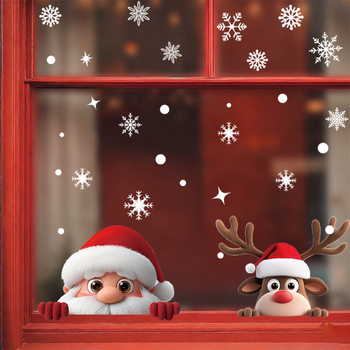 Χριστουγεννιάτικο αυτοκόλλητο παραθύρου – Άγιος Βασίλης και τάρανδος σε καρτούν, PVC, στατικό αυτοκόλλητο, μοτίβο: χαρακτήρας, HS-7004~5