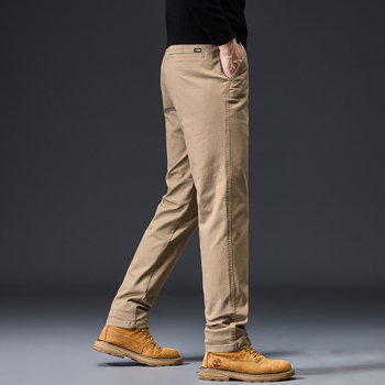 Vyrų verslo kasualinės tiesaus kirpimo kelnės, 98% medvilnė, 2% elastanas, be raukšėjimo, vidutinio aukščio liemuo, užtrauktukas