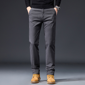 Vyrų verslo kasualinės tiesaus kirpimo kelnės, 98% medvilnė, 2% elastanas, be raukšėjimo, vidutinio aukščio liemuo, užtrauktukas