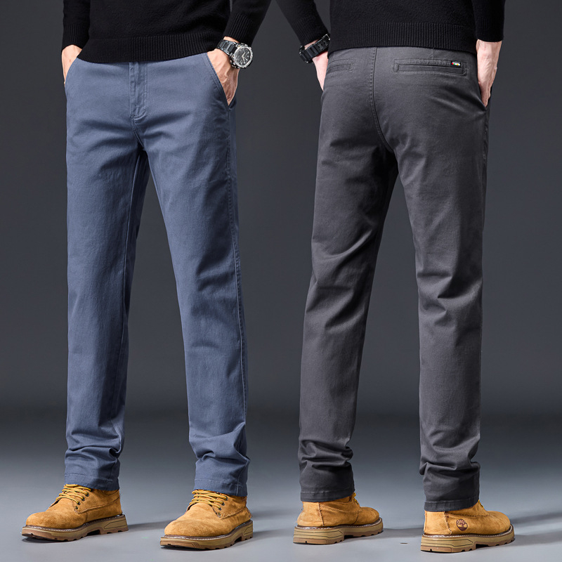 Vyrų verslo kasualinės tiesaus kirpimo kelnės, 98% medvilnė, 2% elastanas, be raukšėjimo, vidutinio aukščio liemuo, užtrauktukas