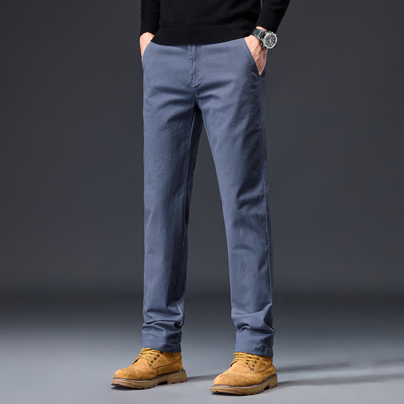 Vyrų verslo kasualinės tiesaus kirpimo kelnės, 98% medvilnė, 2% elastanas, be raukšėjimo, vidutinio aukščio liemuo, užtrauktukas