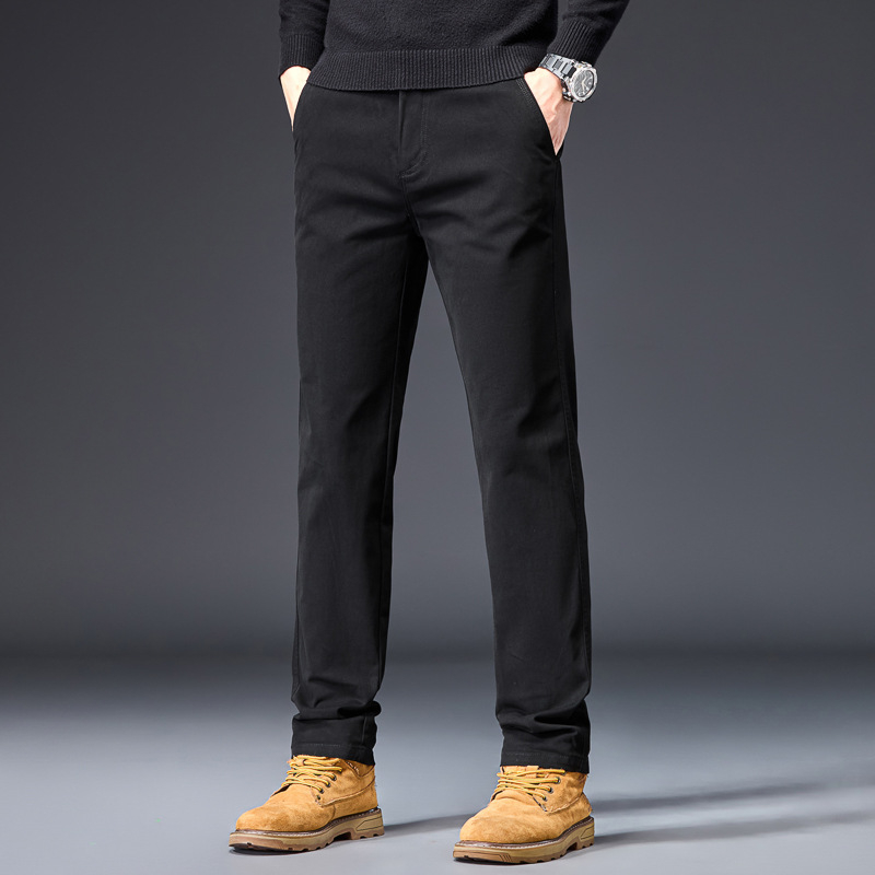 Vyrų verslo kasualinės tiesaus kirpimo kelnės, 98% medvilnė, 2% elastanas, be raukšėjimo, vidutinio aukščio liemuo, užtrauktukas