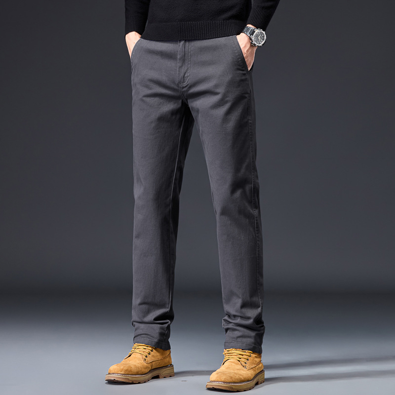 Vyrų verslo kasualinės tiesaus kirpimo kelnės, 98% medvilnė, 2% elastanas, be raukšėjimo, vidutinio aukščio liemuo, užtrauktukas