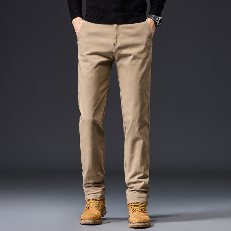 Vyrų verslo kasualinės tiesaus kirpimo kelnės, 98% medvilnė, 2% elastanas, be raukšėjimo, vidutinio aukščio liemuo, užtrauktukas