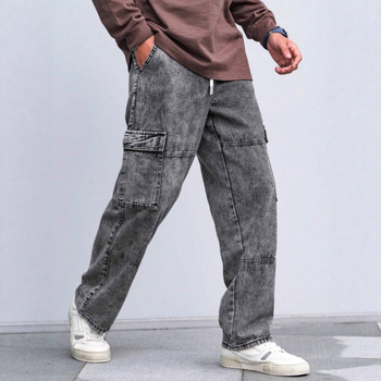 Мъжки дънки Slim Fit с distressed ефект, средна талия, цип, памук 70%.