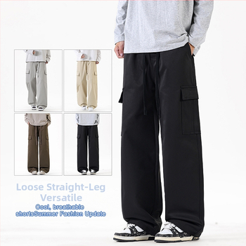 Darbo kasdieninės kelnės, plačios, ilgos, vidurio juosmuo, be diržo, raištelių užsegimas, vientisas poliesteris