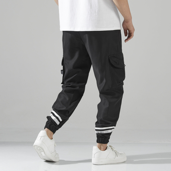 Vyrinės cargo kelnes, laisvas kirpimas, tiesus kelnių siluetas, vidutinio juosmens, poliesterio audinys, korėjietiškas stilius