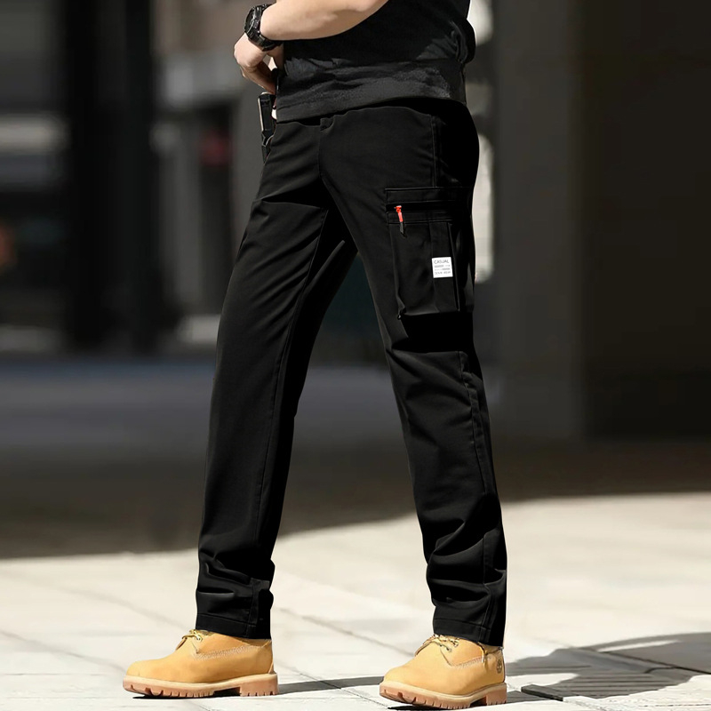 Pantaloni de lucru casual, croi lejer, lungime scurtă, talie medie, șnur de talie, 80% poliester