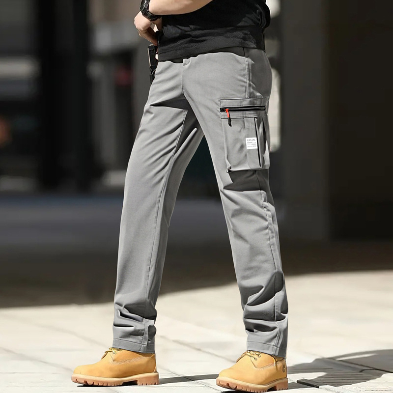 Pantaloni de lucru casual, croi lejer, lungime scurtă, talie medie, șnur de talie, 80% poliester