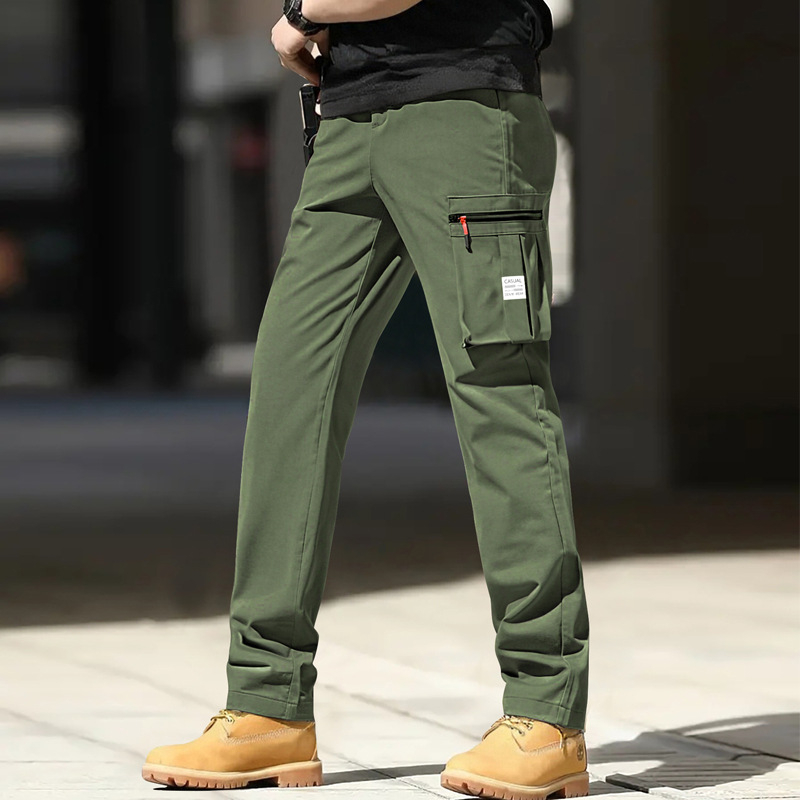 Pantaloni de lucru casual, croi lejer, lungime scurtă, talie medie, șnur de talie, 80% poliester