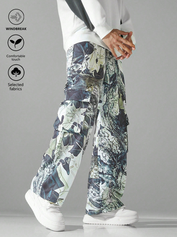 Vyrų kamufliažinės darbo kelnės tiesia koją, vidurio juosmuo, raištelių užsegimas, 100% poliesteris, pavasario–rudens sezonams