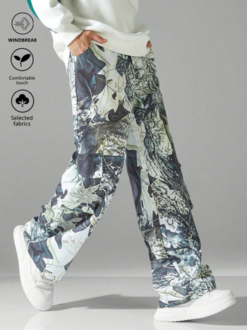 Vyrų kamufliažinės darbo kelnės tiesia koją, vidurio juosmuo, raištelių užsegimas, 100% poliesteris, pavasario–rudens sezonams