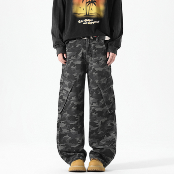 Vyriskos kasdienines kelnes kamufliažo raštu, medvilnės audinys, tiesus kirpimas, ilgos, raištelių užsegimas