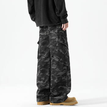 Vyriskos kasdienines kelnes kamufliažo raštu, medvilnės audinys, tiesus kirpimas, ilgos, raištelių užsegimas