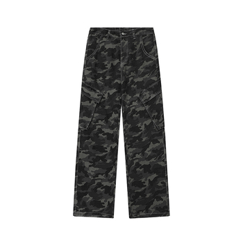 Vyriskos kasdienines kelnes kamufliažo raštu, medvilnės audinys, tiesus kirpimas, ilgos, raištelių užsegimas