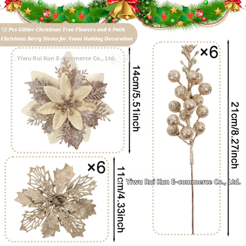 18 db karácsonyi fa dísz, 3D kétszintes virágok, műanyag