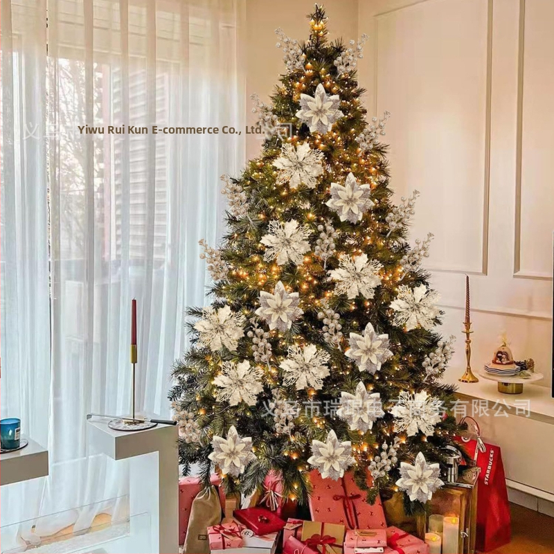 18 ks vianočných ozdôb na stromček, 3D dvojvrstvové kvety, plast